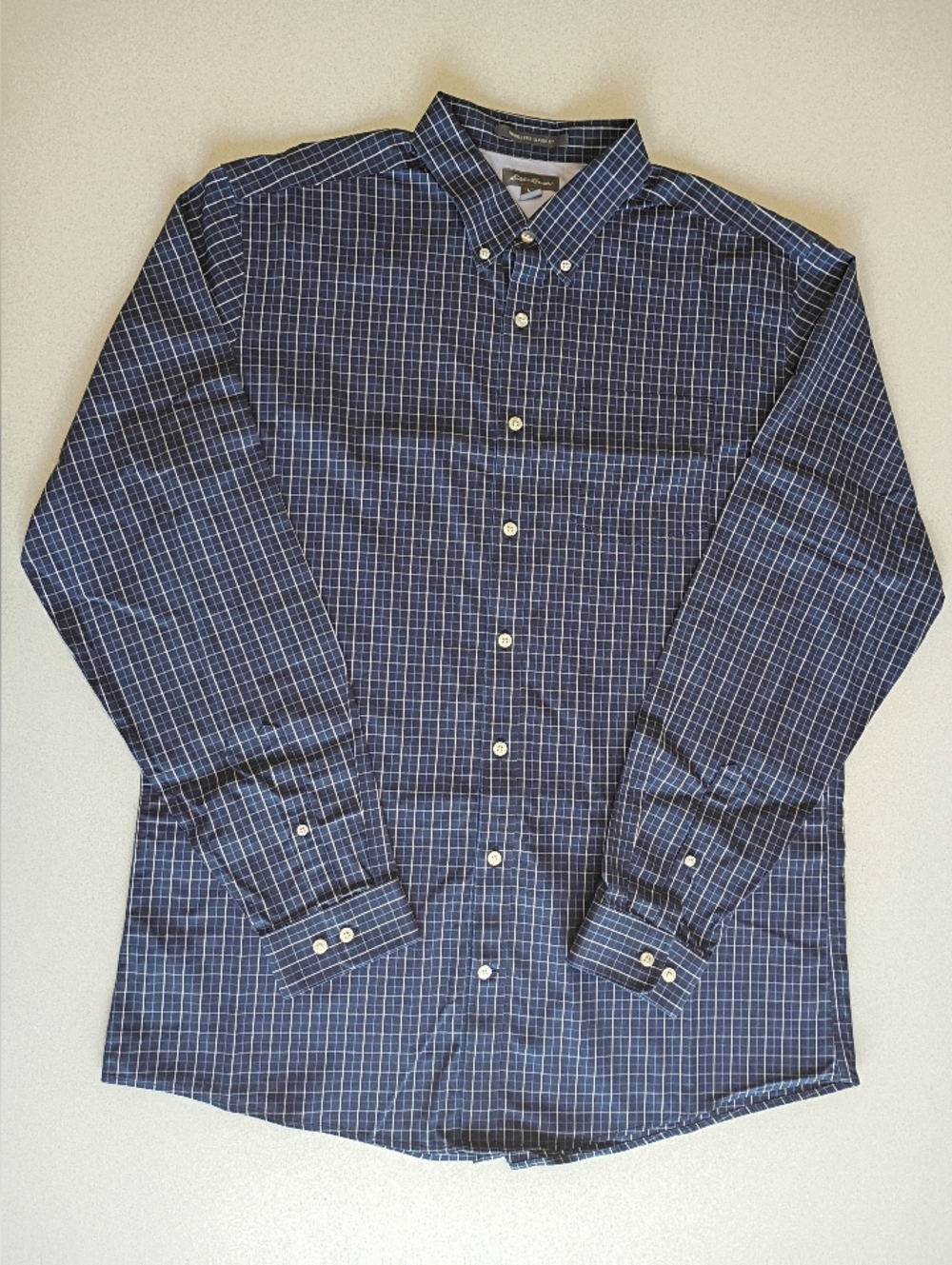 Eddie Bauer Mens TXL Navy Blue White Check Plaid Button Down Dress Shirt XL Tall - Picture 2 of 6